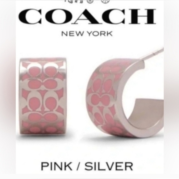 🔹️Coach🔹️ Signature Enamel Huggie Cuff Pink Earrings pink silver - Picture 1 of 6